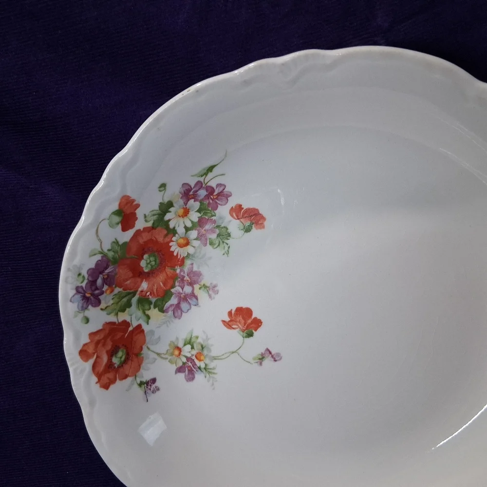 Vintage Homer Laughlin Dish Shallow Bowl Red Poppy Pattern Plate